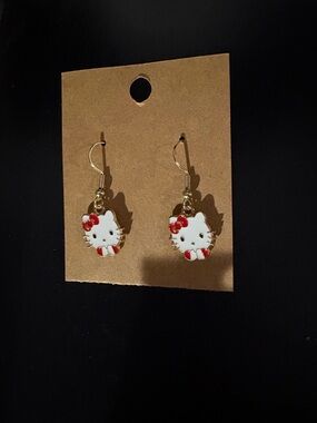 Hello Kitty Gold-Tone Drop Earrings with White & Red Enamel